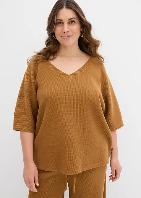 Strukturshirt aus reiner Baumwolle in braun von vorne (im Anschnitt) - bonprix