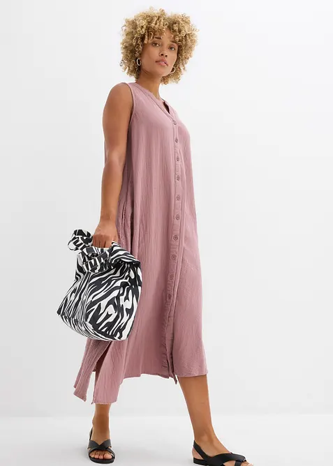 Musselin-Blusenkleid aus reiner Baumwolle in lila im Look von vorne (Totalaufnahme) - bonprix