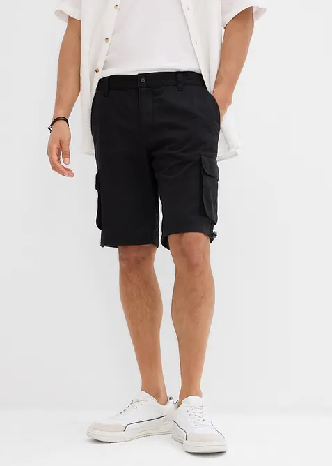 Cargo-Bermuda mit Dehnbund in Regular Fit in schwarz von vorne - bonprix