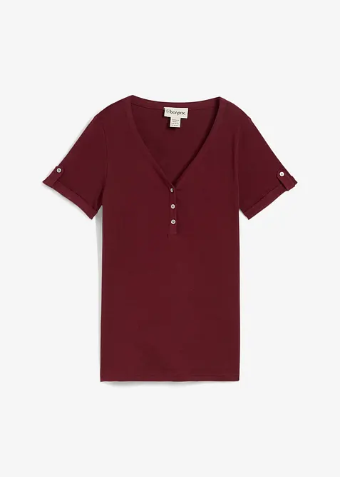 Henleyshirt aus reiner Bio-Baumwolle in rot von vorne - bonprix