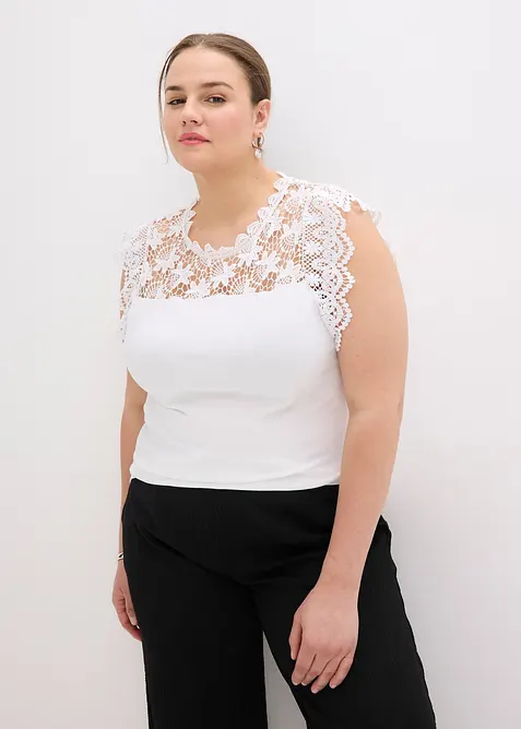 Shirt aus elastischem Baumwoll-Mix in weiß von vorne (im Anschnitt) - bonprix