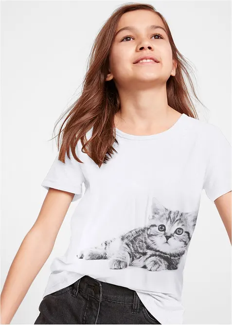 T-Shirt aus reiner Bio-Baumwolle in weiß von vorne (im Anschnitt) - bonprix
