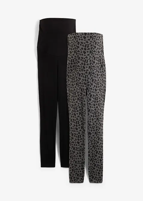 Umstandsleggings aus Bio-Baumwolle (2er Pack) in schwarz von vorne - bonprix