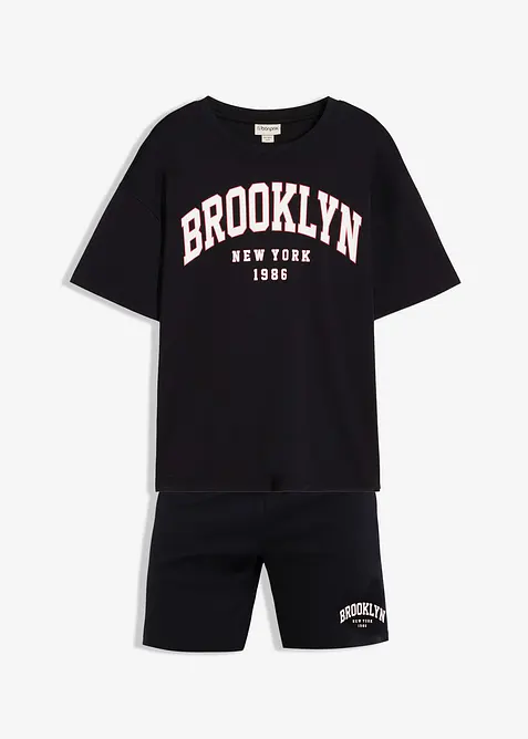 T-Shirt und Shorts (2-tlg.Set) in schwarz von vorne - bonprix