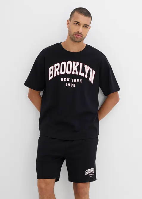T-Shirt und Shorts (2-tlg.Set) in schwarz von vorne (Totalaufnahme) - bonprix