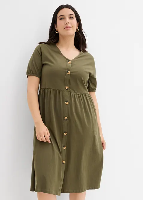 Midikleid aus reiner Baumwolle in grün von vorne (Totalaufnahme) - bonprix