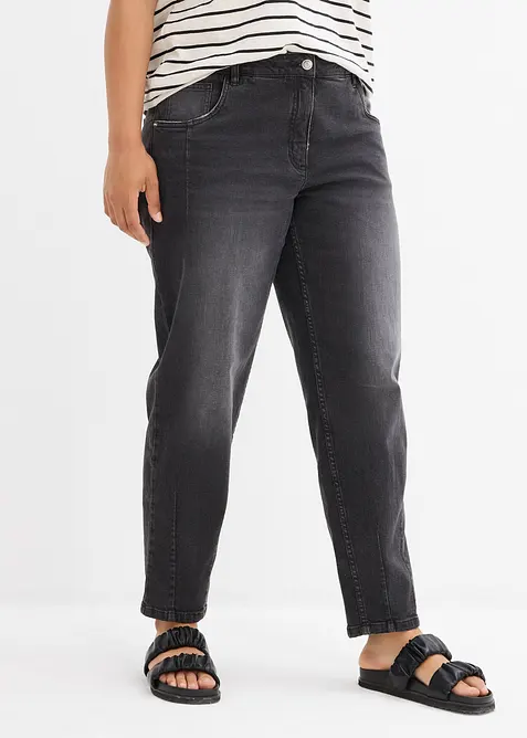 Barrel-Jeans Mid Waist in schwarz von vorne - bonprix