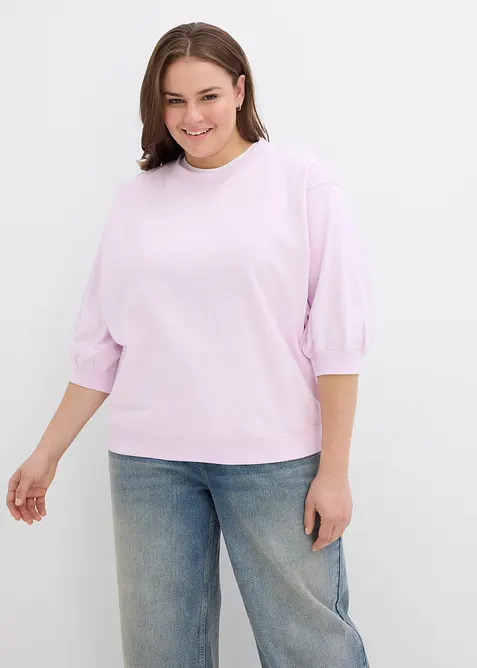 Oversize-Sweatshirt aus reiner Baumwolle in lila von vorne (im Anschnitt) - bonprix