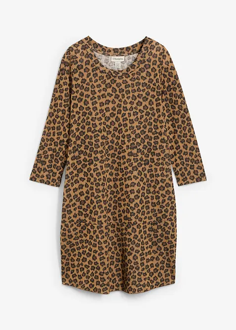 Kurzes Shirtkleid in Strickoptik in braun von vorne - bonprix