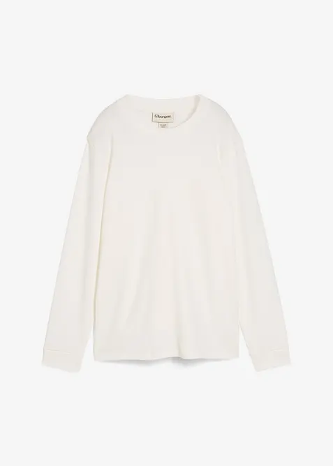 Langarmshirt aus reiner schwerer Bio-Baumwolle in weiß von vorne - bonprix