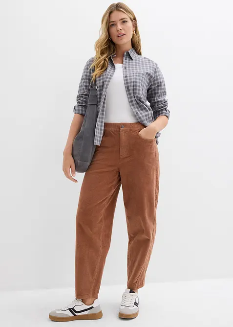 Barrel-Cordhose aus Baumwoll-Mix in braun im Look von vorne (Totalaufnahme) - bonprix
