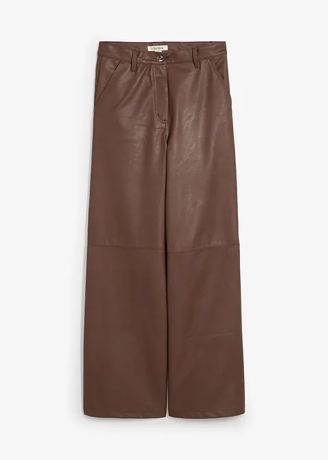 Lederimitat-Hose mit hohem Bund in braun von vorne - bonprix