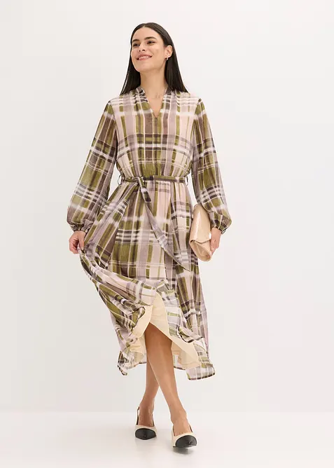Chiffonkleid mit Bindeband in beige im Look von vorne (Totalaufnahme) - bonprix