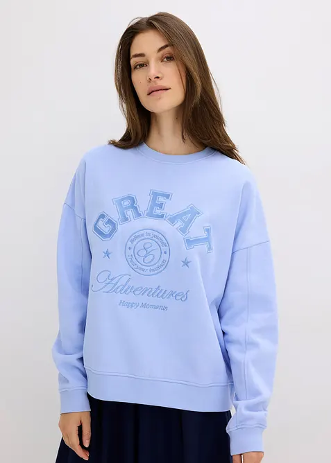 Oversize-Sweatshirt aus reiner Baumwolle in blau von vorne (im Anschnitt) - bonprix