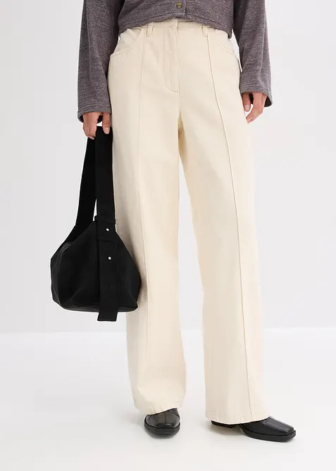 Twillhose aus reiner Baumwolle in beige von vorne - bonprix