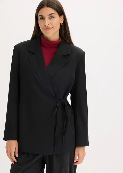Oversize-Blazer mit Bindedetails in schwarz von vorne (im Anschnitt) - bonprix