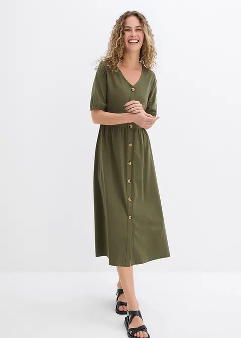 Midikleid aus reiner Baumwolle in grün von vorne (Totalaufnahme) - bonprix