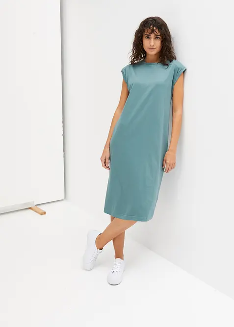 Shirtkleid aus Bio-Baumwolle in grün im Look von vorne (Totalaufnahme) - bonprix