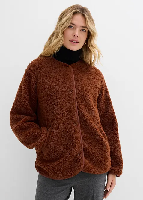 Teddy-Fleecejacke in braun von vorne (im Anschnitt) - bonprix