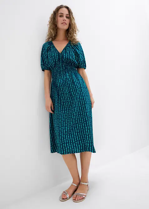 Midikleid aus softer Viskose in blau im Look von vorne (Totalaufnahme) - bonprix
