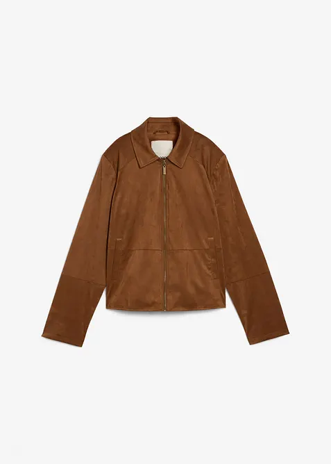 Velourslederimitat-Jacke in braun von vorne - bonprix