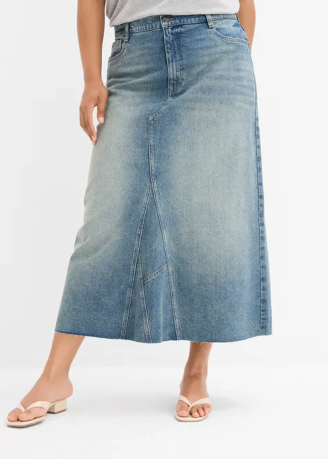 Jeansrock, Mid Waist, Maxi Length in blau von vorne - bonprix