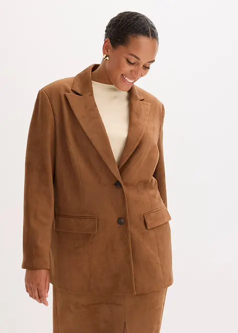 Blazer in Velourslederimitat in braun von vorne (im Anschnitt) - bonprix