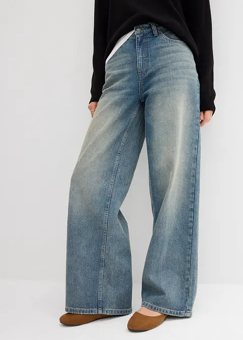 Wide-Leg-Jeans High Waist in blau von vorne - bonprix