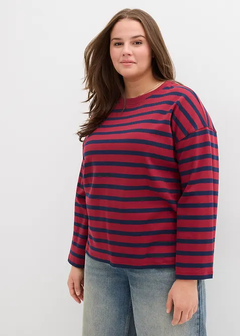 Gestreiftes Shirt aus reiner Bio-Baumwolle in rot von vorne (im Anschnitt) - bonprix
