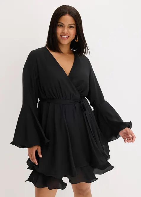 Tunika-Kleid mit V-Ausschnitt in schwarz von vorne (Totalaufnahme) - bonprix