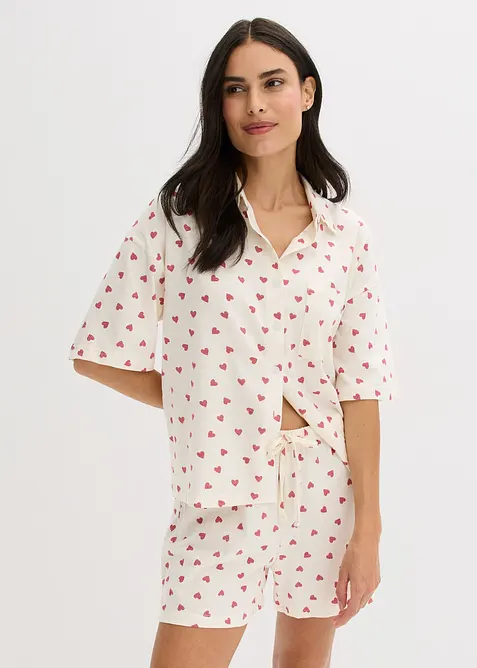 Oversized Shorty aus Flammgarn in weiß von vorne (Totalaufnahme) - bonprix