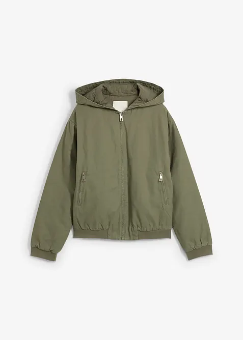 Outdoorjacke aus reiner Baumwolle in grün von vorne - bonprix