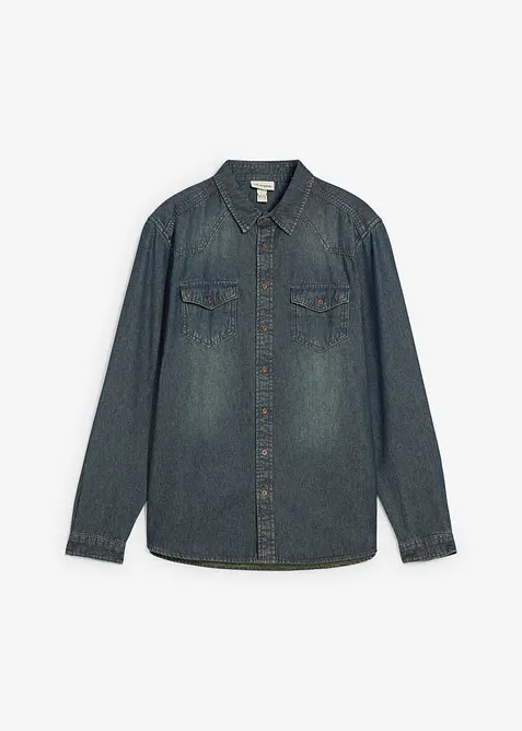 Jeanshemd, Langarm aus reiner Bio-Baumwolle in blau von vorne - bonprix