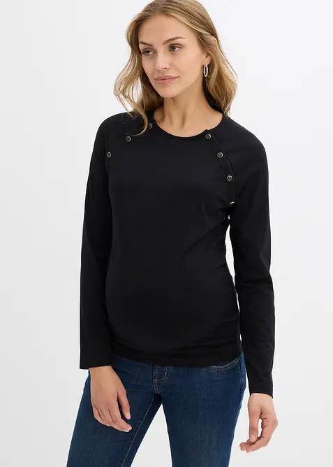 2-in-1 Umstands- und Stillshirt aus Baumwolle in schwarz von vorne (im Anschnitt) - bonprix