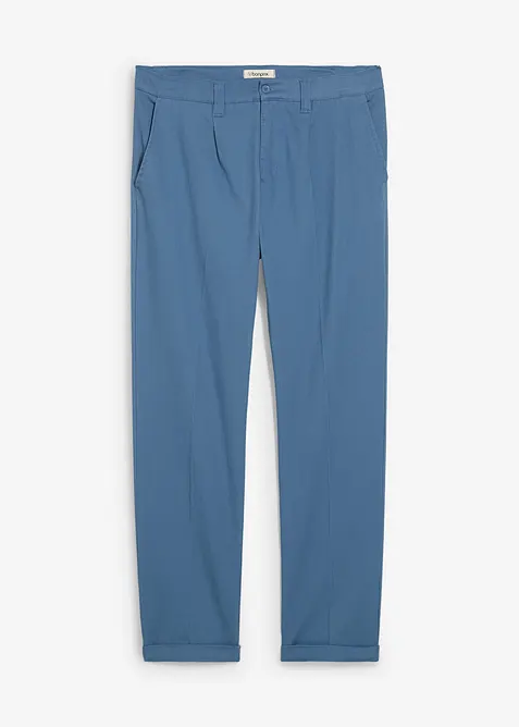 Regular-Fit Bundfaltenhose aus Baumwoll-Twill, Straight in blau von vorne - bonprix