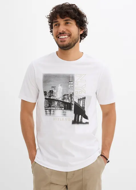 T-Shirt aus reiner Bio-Baumwolle in weiß von vorne (im Anschnitt) - bonprix