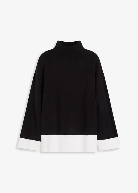 Oversize Pullover mit Stehkragen in schwarz von vorne - bonprix
