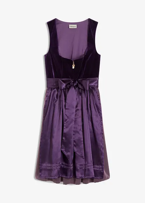 Dirndl mit Samt in Midilänge (2-tlg.Set) in lila von vorne - bonprix