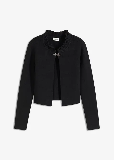 Trachten-Strickjacke in schwarz von vorne - bonprix