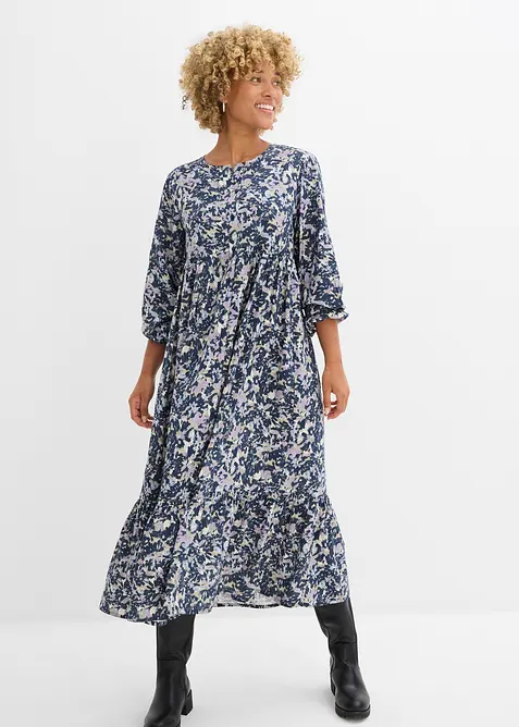 Blusenkleid aus fließender Viskose in blau von vorne (Totalaufnahme) - bonprix