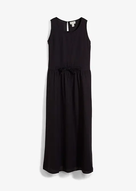 Maxikleid aus luftigem Leinen-Mix in schwarz von vorne - bonprix