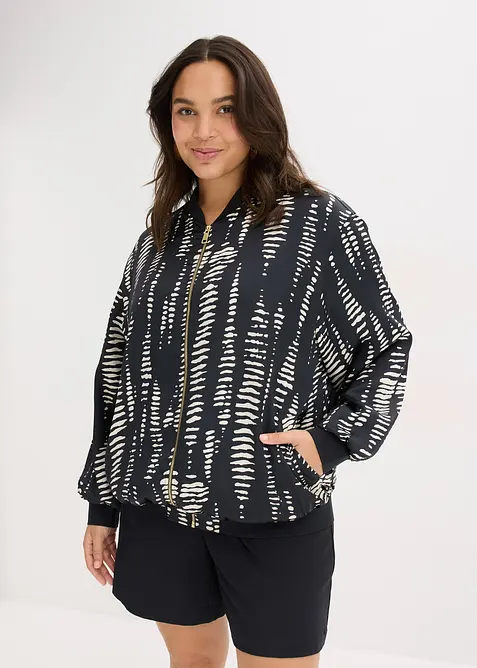 Blouson aus fließendem Satin in schwarz von vorne (im Anschnitt) - bonprix