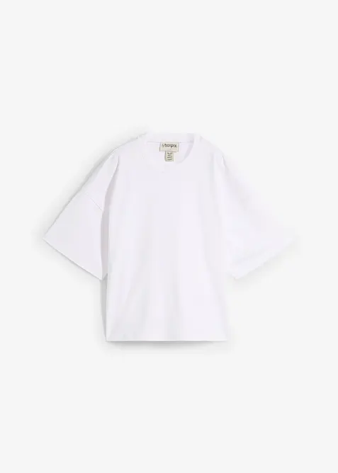 Kurzes Oversize-Shirt aus reiner schwerer Bio-Baumwolle in weiß von vorne - bonprix