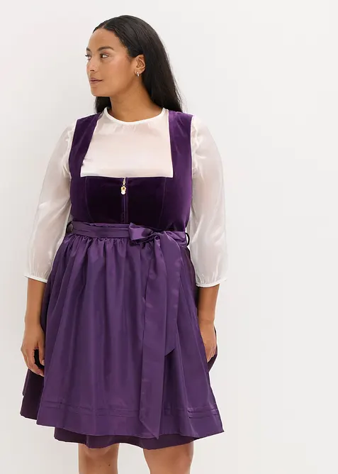Dirndl mit Samt in Midilänge (2-tlg.Set) in lila von vorne (Totalaufnahme) - bonprix