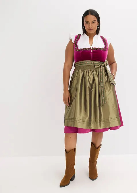 Dirndl mit Samt in Midilänge (2-tlg.Set) in pink von vorne (Totalaufnahme) - bonprix