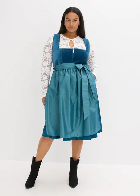 Dirndl mit Samt in Midilänge (2-tlg.Set) in blau von vorne (Totalaufnahme) - bonprix