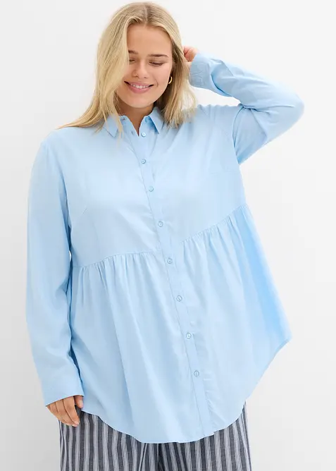 Longbluse aus Viskose in blau von vorne (im Anschnitt) - bonprix