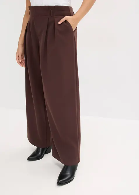 Bundfaltenhose mit Bequembund in braun von vorne - bonprix
