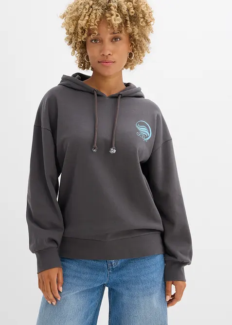 Kapuzensweatshirt aus reiner Baumwolle in grau von vorne (im Anschnitt) - bonprix