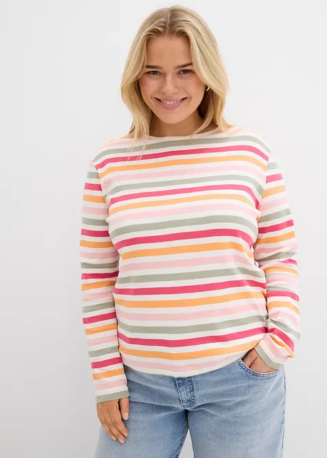 Langarmshirt aus reiner Baumwolle in pink von vorne (im Anschnitt) - bonprix